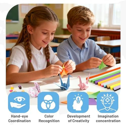 AluAbi Origami Paper Kit 500 Sheets & 1350 Star Strips for Kids 5-12 - Image 4