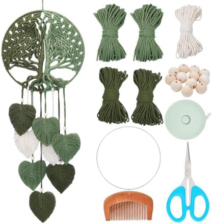 ACRNIGHEET DIY Macrame Kit for Adults Beginners Handmade Green Leaves Tree of Life DIY Boho Macrame Wall Hanging Ornaments with Macrame Supplies Macrame Wall Hanging Kit for Home Decor by ACRNIGHEET