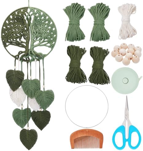ACRNIGHEET DIY Macrame Kit for Adults Beginners Handmade Green Leaves Tree of Life DIY Boho Macrame Wall Hanging Ornaments with Macrame Supplies Macrame Wall Hanging Kit for Home Decor by ACRNIGHEET