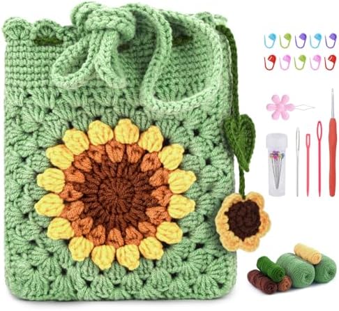 Pnytty Crochet Kit for Beginners, Sunflower Phone Bag Crochet Kit for DIY by Pnytty