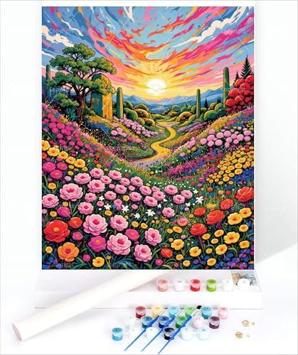Sceorixa Flower Paint by Numbers Kit for Adults - DIY Ink Style Floral Painting On Canvas 16X20 Inches, Acrylic Paint Set, Suitable for Beginners, Art for Home Decoration Or Gifts, Unframed - Image 3