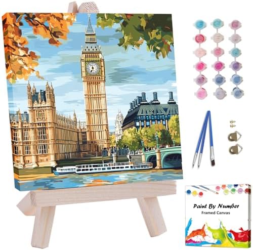 Artunion Framed Paint by Numbers Kit for Adults Beginners & Kids Ages 8-12,Big Ben Paint by Number with Frame,London City Paint by Numbers Kit on Canvas 10 * 10 Inch Without Easel by ArtunionDriect
