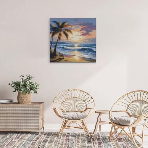 Beach Sunset Stamped Cross Stitch Kits - Tree Counted Cross Stitch Kits for Beginners Adults Needlepoint Cross-Stitch Patterns Dimensions Needlecrafts Embroidery Kits Arts and Crafts 13.7x13.7 Inches - Image 6