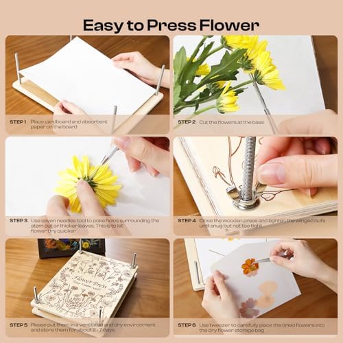 Caydo 11.8" x 8.3" 10 Layers Flower Press Kit for DIY Bookmark Pressed Flower Frame, Wooden Pressed Flower Kit & Plant Press for Adults, Bouquet Flower Preservation Kit, Ideal Gift for Craft Lovers - Image 3