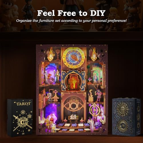Book Nook Kit - Fantasy Tarot 3D Wooden Puzzle for Adults, Teens & Beginners, DIY Miniature Bookshelf Insert with LED Light, Mysterious Craft Gift for Model Builders - Image 5