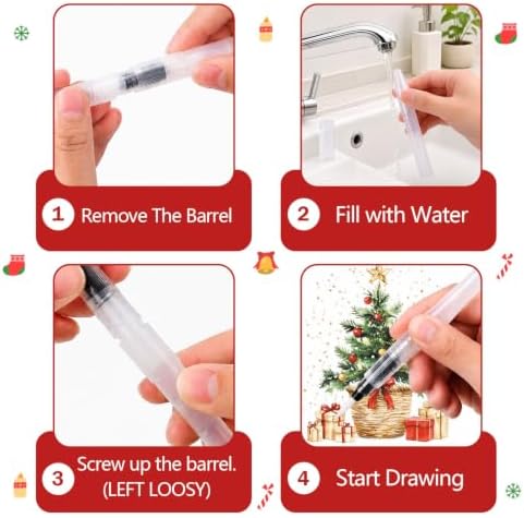 Christmas Gift, Christmas Watercolor Workbook, Watercolor Painting Book with 12 Different Xmas Designs, Water Coloring Book Set with Water Paintbrush for Beginners, Xmas Gift for Boys Girls Friends - Image 3
