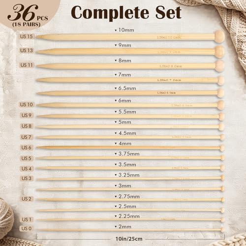 LIHAO 36 PCS Bamboo Knitting Needles Set - Image 2