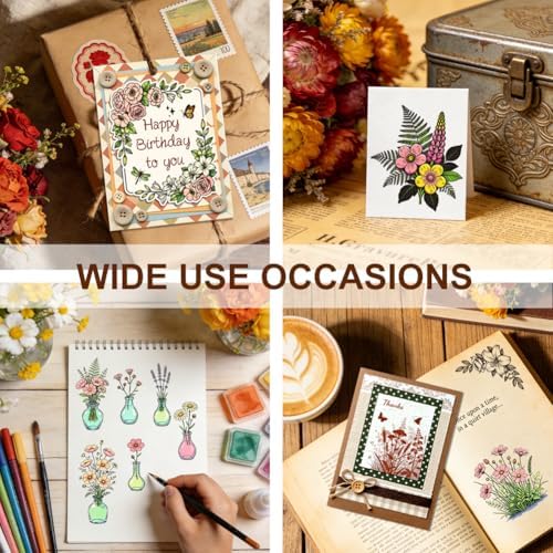 6Pcs Wildflower Clear Stamps for Card Making, 20 Ink Pad - Image 6