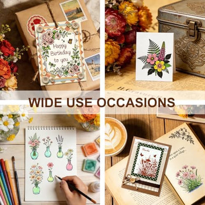 6Pcs Wildflower Clear Stamps for Card Making, 20 Ink Pad - Image 6