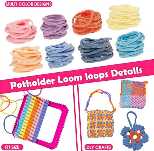 ZJEFUNS Weaving Loom Kit Toys for Kids and Adults DIY Arts and Crafts for Girls Ages 5 6 7 8 9 10 12, Pot Holder Loom Knitting Kits Includes 8 Color Craft Loops for Beginners - Image 4