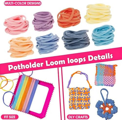 ZJEFUNS Weaving Loom Kit Toys for Kids and Adults DIY Arts and Crafts for Girls Ages 5 6 7 8 9 10 12, Pot Holder Loom Knitting Kits Includes 8 Color Craft Loops for Beginners - Image 4