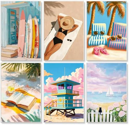 GEEHEIY 6 Pack Paint by Numbers Kit for Adults, Coastal Beach, 8 x 12 Inch by GEEHEIY
