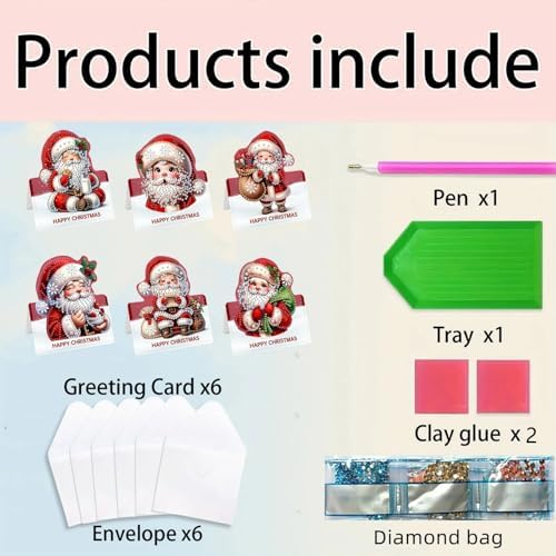 DIY Diamond Art Painting Greeting Card Creative Holiday Blessing 3D Folding Set Stationery Ornament Present Handmade-Santa Claus - Image 3