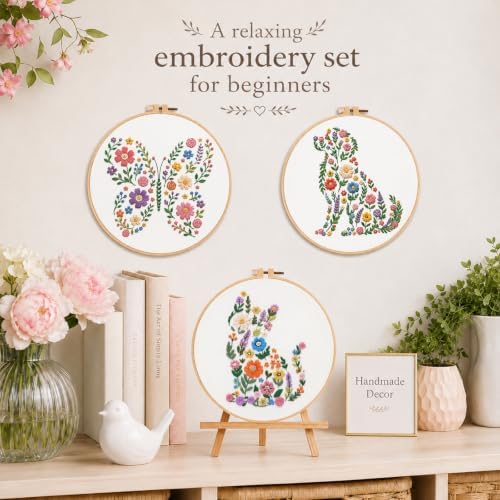 Nuberlic 3 Pack Embroidery Kit for Beginners with Animal Floral Patterm - Image 5