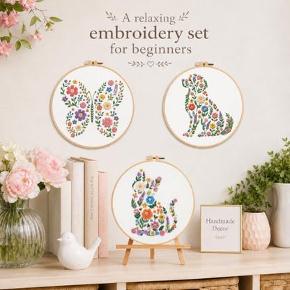 Nuberlic 3 Pack Embroidery Kit for Beginners with Animal Floral Patterm - Image 5
