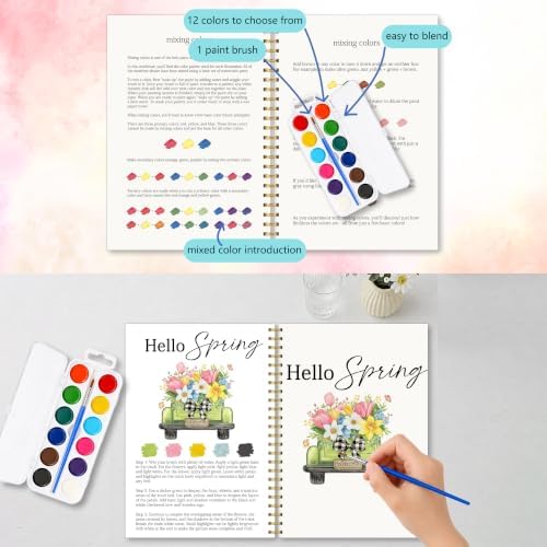Seasonal Flowers Watercolor Workbook for Beginner, 12 Beautiful Seasonal Flowers Sunflower Wildflower Butterfly Patterns Water Coloring Book, Paint Set with Palette and Brush, Gift for Flower Lovers - Image 4