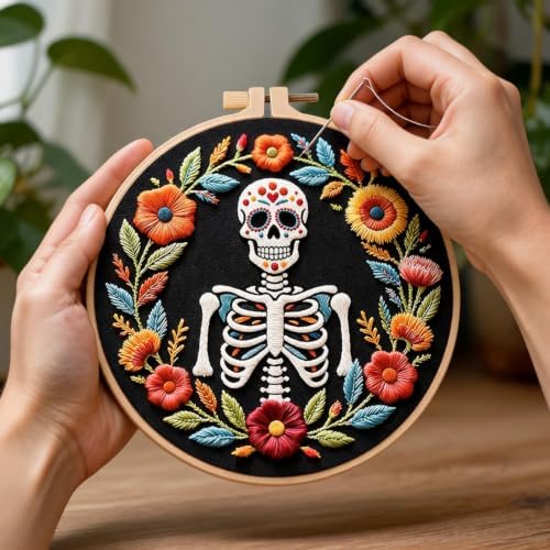 Herdiese Halloween Embroidery Kit, Beginner Cross Stitch Kits with Hoop - Image 3