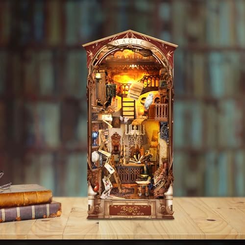 DIY Book Nook Kit,New DIY Dollhouse Booknook Bookshelf Insert Decor,3D Wooden Puzzles with LED,Book Nook Miniature Kit,Birthday Easter Home Decor for Teens Adult-Magic World - Image 5