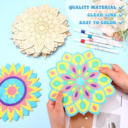 Vercraft 22 Pcs Wooden Mandala Painting Set 10 Cutouts 12 Markers, Artsy - Image 3