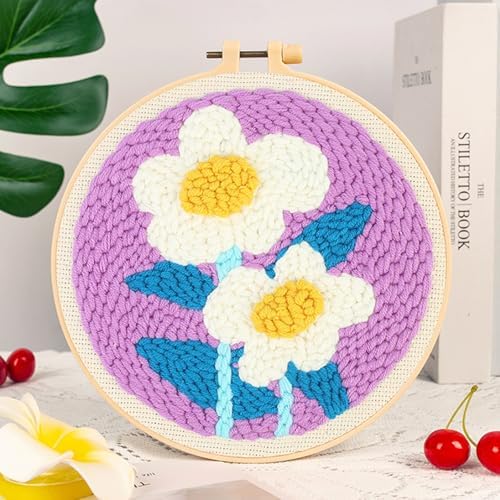 Woohome Punch Needle Kit Included Plastic Hoops, Punch Needle Cloth, Color Yarn and Punch Needle Tools for Adults, Beginners (Chrysanthemum, Lotus, Lily) - Image 4