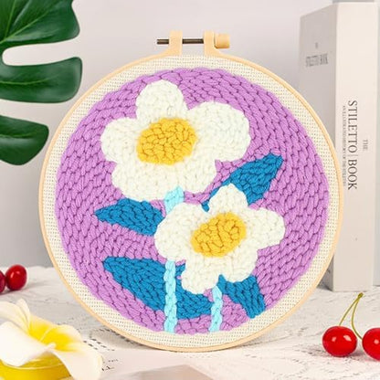 Woohome Punch Needle Kit Included Plastic Hoops, Punch Needle Cloth, Color Yarn and Punch Needle Tools for Adults, Beginners (Chrysanthemum, Lotus, Lily) - Image 4