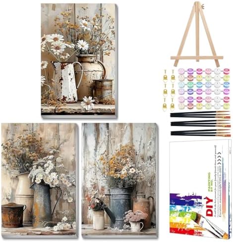 Mandun Farmhouse Paint by Numbers Kit for Adults,3 Pack, 7.8x11.8 inch by MANDUN