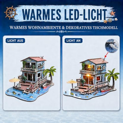 LED 3D Wooden Puzzles for Adults, Seaside Cabin DIY Miniature House,Gift - Image 4