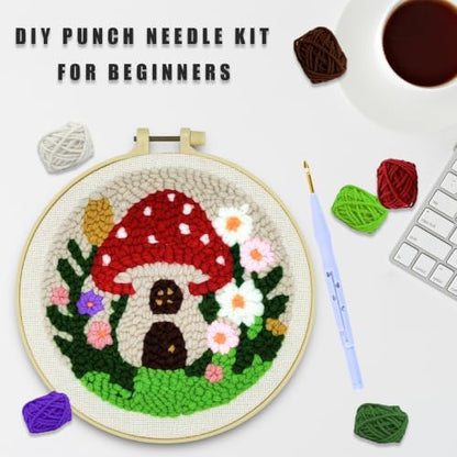 DIY Punch Needle Kit for Beginners, All-in-One Embroidery Starter Set for Adults & Teens with Pre-Stamped Fabric, Soft Yarn & Adjustable 7.87IN Hoop for Wall Art & Home Decor Craft (Red Mushroom) - Image 4