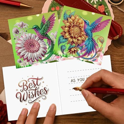 12 Pack Flower Diamond Painting Greeting Kits Hummingbird DIY 5D Diamond Art with Envelopes & Rhinestones, Creative Christmas Birthday Gifts for Adults, Family, Friends - Image 5