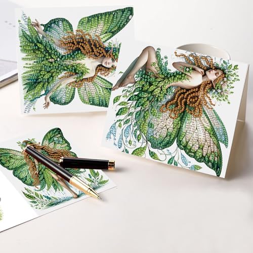 Focart 6 Pack Diamond Painting Greeting Cards Kit of Green Butterfly Fairy - Image 6
