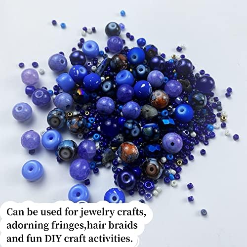 Assorted Glass Resin Beads Multi Size Colors Smooth Cracked Gravel Millet Spacer Beads for Bracelets Necklace Earring DIY Jewelry Making Craft (Deep Blue Series) - Image 5