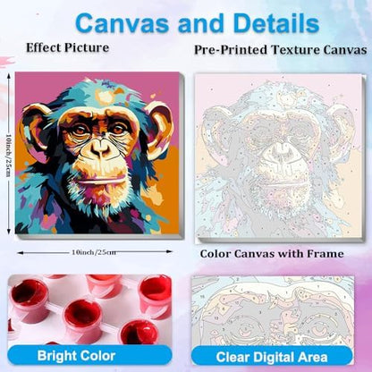 Artunion Framed Paint by Numbers Kit for Adults Beginners & Kids Ages 8-12,Colorful Monkey Paint by Number with Frame,Animals Paint by Numbers Kit on Canvas 10 * 10 Inch Without Easel - Image 4