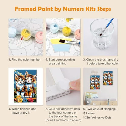 MOGTAA Paint by Numbers Kit for Adults with Frame, Cat Paint by Number Canvas, Flowers Scenery Paint by Numbers with Easel, DIY Animal Oil Painting Kit for Home Wall Decor 8 x 12 Inch - Image 6