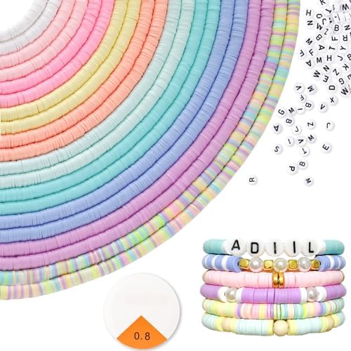 ADIIL 7200pcs Clay Beads Bracelet Making Kit, 6mm Polymer Heishi Beads for Jewelry Making, Friendship Bracelet Kit Birthday Gift for Adults Colorful by ADIIL