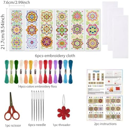 ORIGACH 6 Set Mandala Flower Cross Stitch Bookmark Kit for Beginner - Image 2