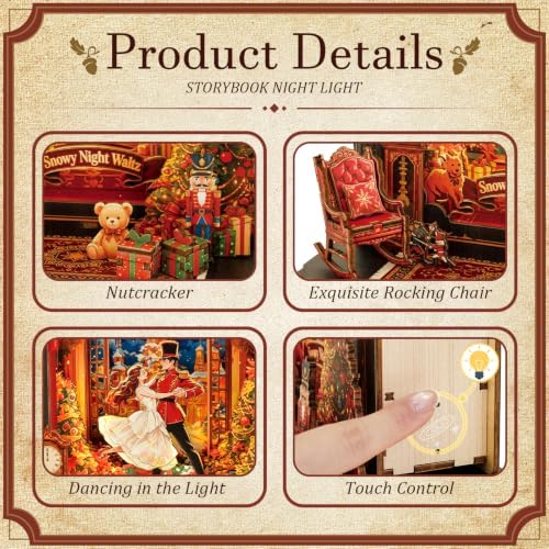 Book Nook Kit Waltz on a Snowy Night, 3D Wooden Puzzle with LED Lights, DIY Miniature Model Kit Room Home Decor, Holiday Birthday Christmas Day Gifts for Men Women Teens - Image 4