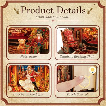 Book Nook Kit Waltz on a Snowy Night, 3D Wooden Puzzle with LED Lights, DIY Miniature Model Kit Room Home Decor, Holiday Birthday Christmas Day Gifts for Men Women Teens - Image 4
