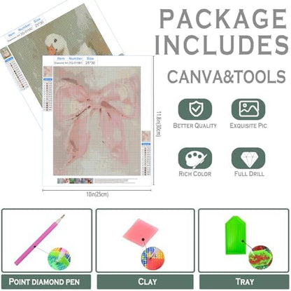 sdfkmlcdl Coquette Pink Bow Goose Diamond Art Kits for Kids Adults, Preppy Girly Ribbon Bow Goose Full Drill Diamond Painting Kits for Adults Beginners 2 Pack, 9.8x11.8 Inch - Image 3