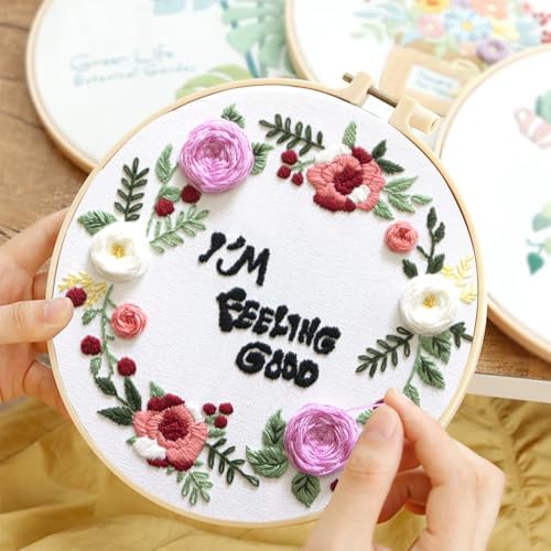 Topapfo Funny Embroidery Kit for Beginners Adults, Feeling Good Embroidery Patterns with Hoops Thread Needles Tutorials - Image 5