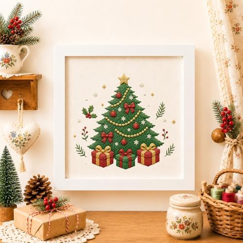 DIYDeligths Christmas Embroidery Kit for Beginners Adults Pre Printed Pattern Hand Needlepoint Craft DIY Art Set with 7.87in Hoop Needle Threads Instructions (Christmas Tree) - Image 7