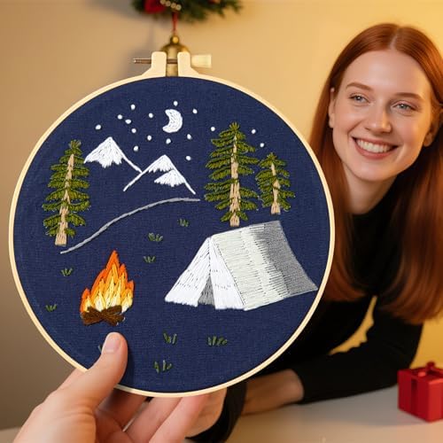 Crafmanoe Christmas Embroidery Kits for Beginners Adults, Hand Embroidery Starter Kits, Christmas Cross Stitch Kits for Beginners Craft Kits for Adults Women, Embroidery Hoops, Thread & Video Tutorial - Image 2
