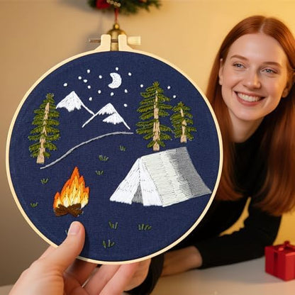 Crafmanoe Christmas Embroidery Kits for Beginners Adults, Hand Embroidery Starter Kits, Christmas Cross Stitch Kits for Beginners Craft Kits for Adults Women, Embroidery Hoops, Thread & Video Tutorial - Image 2