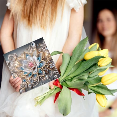 POETRYDRAW 6 Pack 5D DIY Diamond Art Painting Mandala Flower Greeting Card Kit, Diamond Art Christmas Birthday Holiday Greeting Card, Crafts Kit Creative with Envelope - Image 5