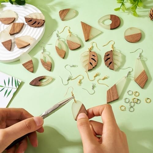 FASHEWELRY Glow in The Dark Resin Wood Earrings Charms Geometry Luminous Wooden Earring Blanks Glow Light Teardrop Wooden Earring Findings for Jewelry Making, 98Pcs - Image 2