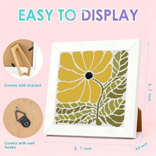 Flower Stamped Cross Stitch Kits for Adults Beginners with Wooden Frame - Image 3