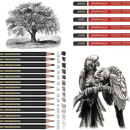 Drawing Pencils Sketch Pencil Art Supplies Set for Adults Beginners Professional Sketching Art Graphite Charcoal Blending Stump Pencils kit - Image 5