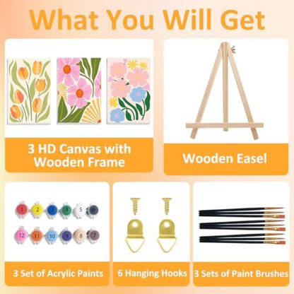 Mandun 3 Pack Paint by Numbers Kit for Adults with Frame, Easy Flower Paint by Numbers, Adult Gift Craft Kits 7.8x11.8 Inch with Frame and Easel - Image 4