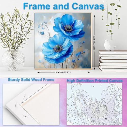 Artunion Framed Paint by Numbers Kit for Adults Beginners & Kids Ages 8-12,Blue Flowers Paint by Number with Frame,Abstract Poppy Paint by Numbers Kit on Canvas 10 * 10 Inch Without Easel - Image 5