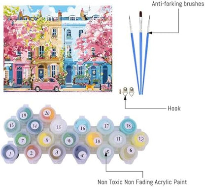 Clendo Paint by Numbers Kit for Adults Beginners, Spring Street Adult Paint by Numbers on Canvas, Acrylic Painting Crafts for Home Decor (16x20inch) - Image 2