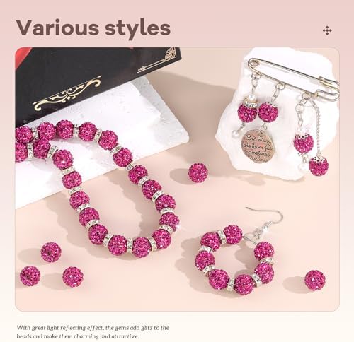 200pcs 10mm Rhinestone Beads for Jewelry Making, Fuchsia Shiny Round Disco Ball Beads Bulk, Sparkle Crystal Clay Christmas for Bracelet Baseball Necklace Earring Crafting and DIY - Image 2